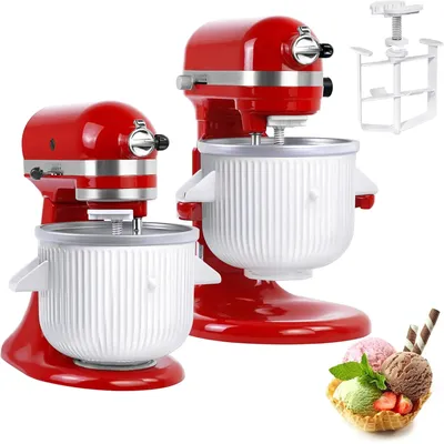 Ice Cream Maker Attachment for KitchenAid Stand Mixers - Compatible with 4.5/5QT and 6QT Models, 2 - Quart Bowl for Making Yogur