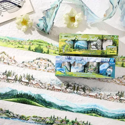 5*200cm 4rolls Beautiful mountain scenery tape Stickers Creativity Adhesive Diy Hand Account Diary