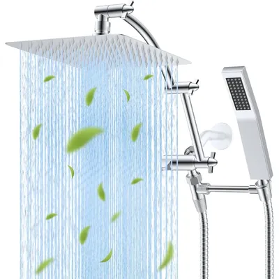 All Metal 10'' Rainfall Shower Head, Square Showers Head Combo, High Pressure Handheld Showers Wand,