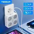 TESSAN – extension de prise murale USB, avec 4 prises AC + 3 Ports USB, adaptateur 5V 2,4a, prise 7 en 1, interrupteur marche/arrêt pour le bureau et la maison