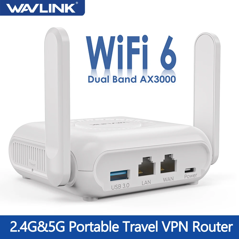 WAVLINK AX3000 Wi-Fi 6 Router Gigabit da viaggio wireless Router VPN portatile 5G per uso pubblico e hotel Crociera/RV/Aereo/Hotel iNet