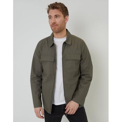 Khaki Green Cotton Poplin Lightweight Collared Jacket