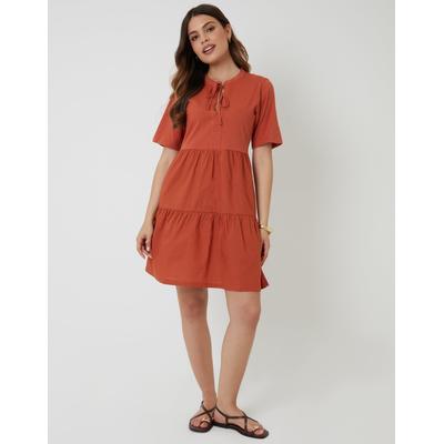 Threadbare Women's Rust Orange Tiered Jersey Poplin Mix Mini Dress