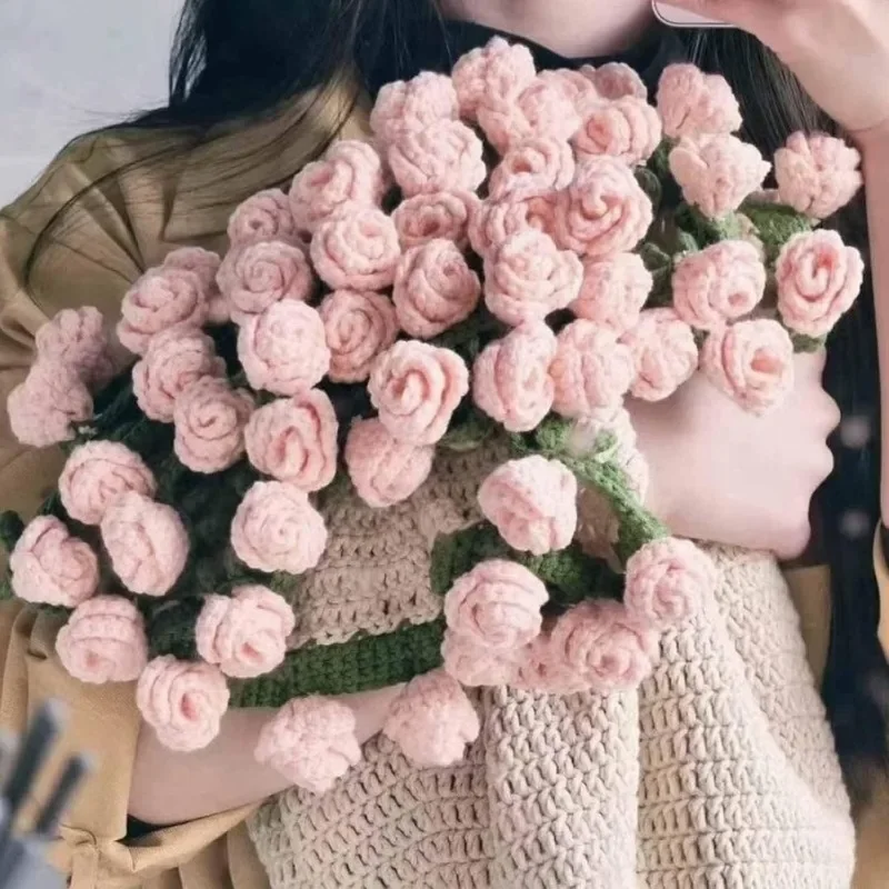 Gehäkelte Blumen, Rosendecke, DIY-Materialpaket, Blumenstrauß, Überwurf, gestrickt, gemütliche Decke für Hochzeitsgeschenk, Heimdekoration, Pastellzubehör Image