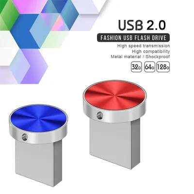 Mini-USB-Flash-Laufwerke mit Metallknopf, 64 GB, blauer Memory-Stick, roter externer Speicher, kreatives Geschenk, Pen-Laufwerk, 32 GB, silberner Pendrive, 16 GB Image