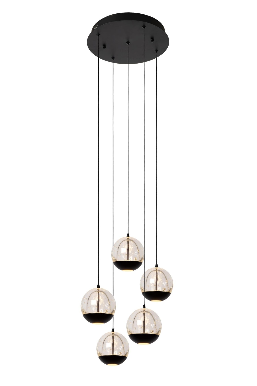 Suspension verre 5 lumières noire 35 cm