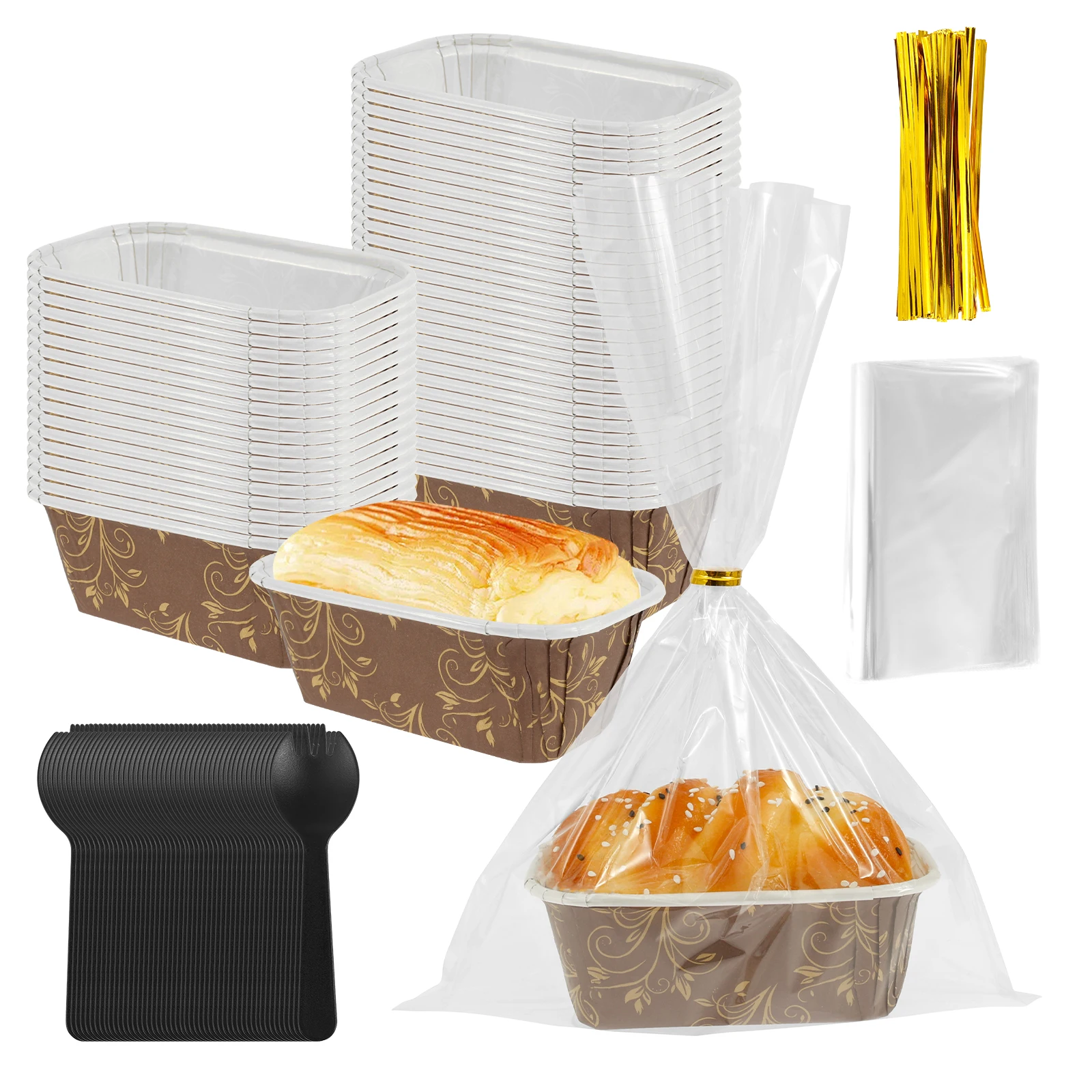 50 Stück Papier-Kastenformen, Einweg-Loftform zum Backen von Papier, rechteckige Backformen aus Papier zum schnellen Backen von Brot, kleinen Kürbisbroten