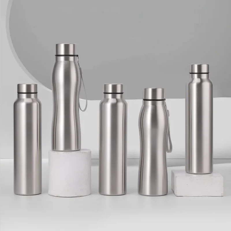 Edelstahl-Sportwasserflasche, 1000 ml, einlagiger, robuster Wasserbecher, Metallflasche, Trinkgeschirr, Camping, Sport, Fitnessstudio Image