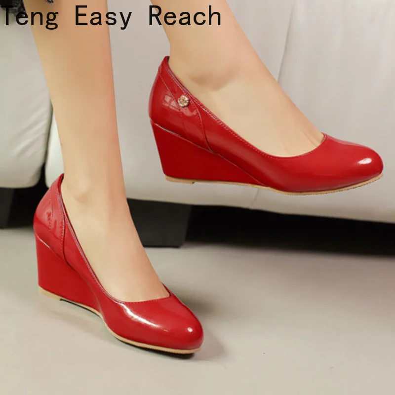 Rot Frühling Keile Frauen Schuhe Heels Rosa Schwarz Weiß Büro Party Hochzeit Schuh Casual Frauen Pumpen Zapatos Mujer