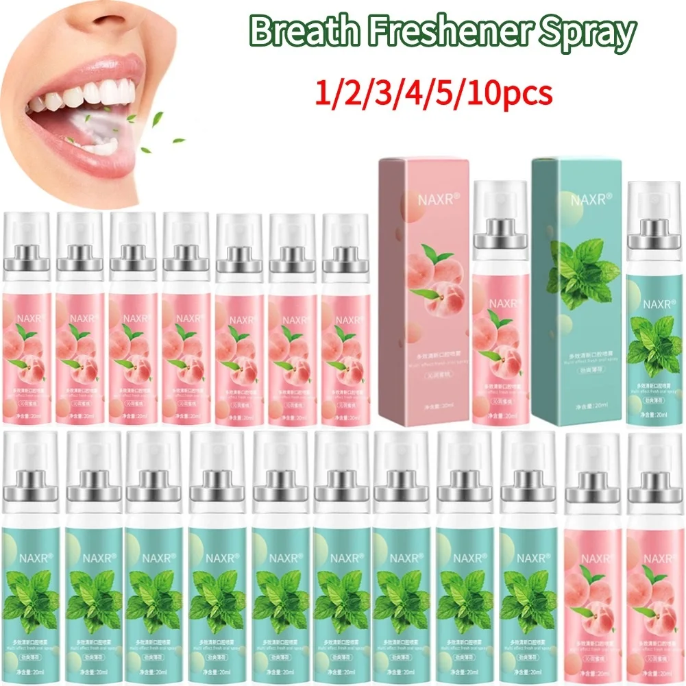 Atemerfrischer-Spray, fruchtig, Pfirsich, Minze, Atemerfrischer, Spray, Geruchspflege, Mundgeruch, erfrischende Behandlung, Lufterfrischer Image