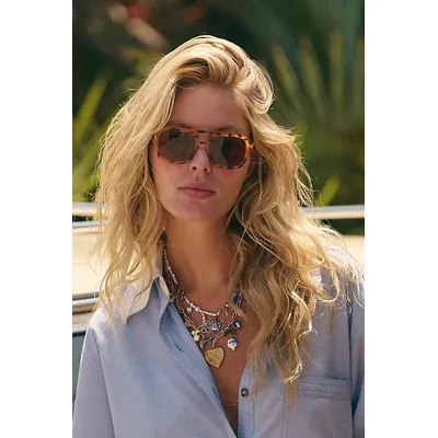 Royal Polarized Aviator Sunglasses at Free People in Honey Brown