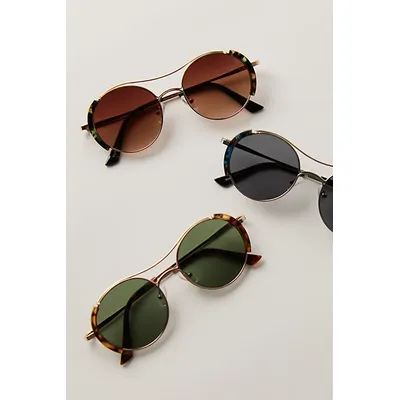 Euphoria Novelty Round Aviator Sunglasses at Free People in Silver/Blue Tort