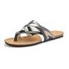 Zehentrenner LASCANA, Damen, Gr. 38, silber (schwarz, silberfarben), Obermaterial: 100% Rindsleder. Decksohle: 100% Rindsleder. Laufsohle: 100% Synthetik, metallic, casual, Schuhe, Sandale, Pantolette aus Leder mit Korkfußbett
