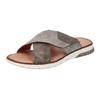 Pantolette RIEKER, Herren, Gr. 40, grau, Lederimitat, used, Basic, Schuhe, Sommerschuh, Schlappen, Klettschuh, mit Klettriemchen