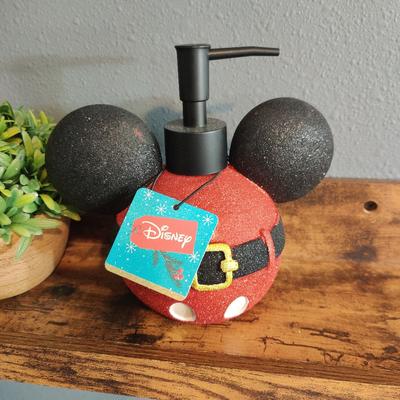 Disney Bath & Body | Disney Mickey Mouse Red Soap Dispenser Pump Christmas Santa Vanity Bathroom Nwt | Color: Black/Red | Size: Os