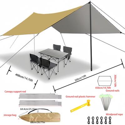 TEMU Large Sunshade Canopy, Camping Tarpaulin With Poles, Waterproof And Ultra-lightweight Survival Tent Tarp, Suitable For Outdoor, Camping, Hiking, Picnic, Backpacking Image