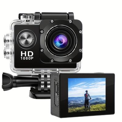 "TEMU 1080p Hd Action Camera With 140° Wide Angle, 2" Lcd Display, Tf Card Storage, Rechargeable Lithium Battery, Automatic , Mp4 Format Recording - Ideal For Outdoor Sports And Leisure Photography" Image