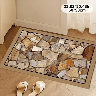 TEMU 1pc Zulida Stone Pattern Area Rug, Washable Mat Backing, 850gsm For , , Kitchen, Laundry - Decor Entrance Mat Image