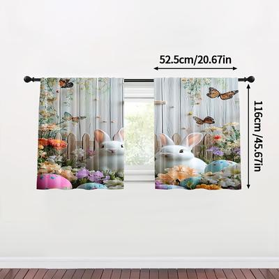 TEMU 2pcs Easter Bunny & Wedding Couple Print Sheer Curtains, Polyester, Light-filtering Window Treatments For Bedroom, Living Room, Kitchen, Office - All Home Decor Image