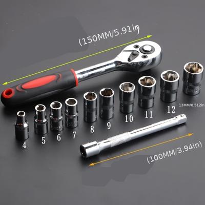 "TEMU Dduf 12pcs 1/4" Ratchet Socket Wrench Set, Mechanical Tool Kit For Auto Repair, Adjustable 4-13mm Quick Release Reversible Ratchet Tools, Metal Construction" Image