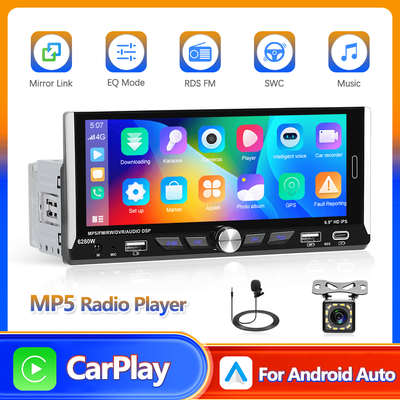 "TEMU Podofo 1 Din 6.9"" Hd Screen 2.5d Ips Monitor Universal Car Mp5 Player With &for Auto Fm/ Rds Radio Receiver Support Tf/ Usb Rear View Camera, Without Battery"