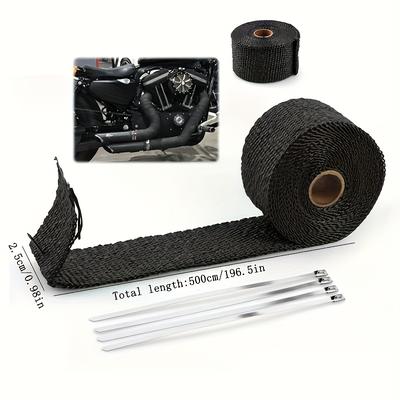 TEMU 196.5 Inch High-temperature Glass Fiber Tape - Heat Resistant Up To , Durable Insulating Wrap For Automotive & Motorcycle Exhaust, Metal Surfaces & Pipes, Fit Image