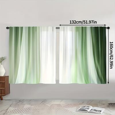 TEMU 2pcs Gradient Print Curtains, Light Filtering Polyester Fabric, Green & For Bedroom, Living Room & More (rod Not Included) Image