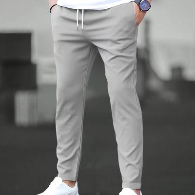 TEMU Men's Lightweight Summer Casual Pants - Korean Style, Fashionable Elastic Waistband, Straight Leg, Drawstring, Wear Image