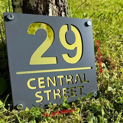 TEMU Stainless Steel Address Plaque | Customizable Golden Finish | Durable & Weather-resistant | For Home Or Business | With Pre-drilled Holes | Options Image