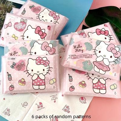TEMU 6pcs Cinnamoroll Soft 3-ply Portable Face Tissues - 48 Sheets Per Pack, Adorable Pink Ice & Bunny Designs, Travel & Use Image