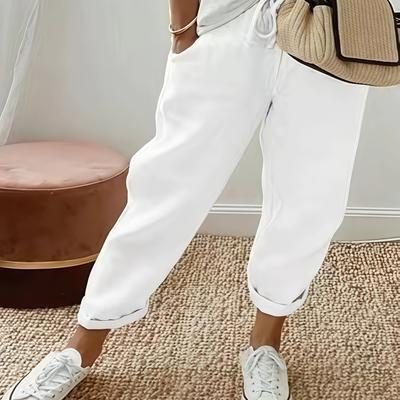 TEMU Women's Casual Drawstring Waistband, Solid Color Wide Leg Pants With Pockets, Lightweight Summer Trousers For Spring/summer/fall, Everyday | Pants | Drawstring Waistband Image