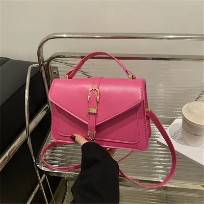 New Fashion Sling Shoulder Bag PU Top Handle Messenger Handbags Simple Solid Color Belt Buckle Commuter Crossbody Bags For Women