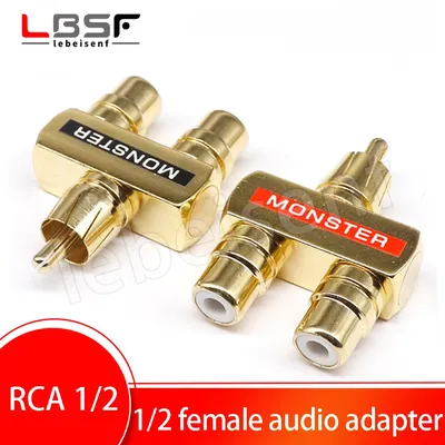 Komplett aus Kupfer vergoldetem Lotus-Dreiwege-Dual-Audio-RCA, ein bis zwei Adapter, ein männlicher Image