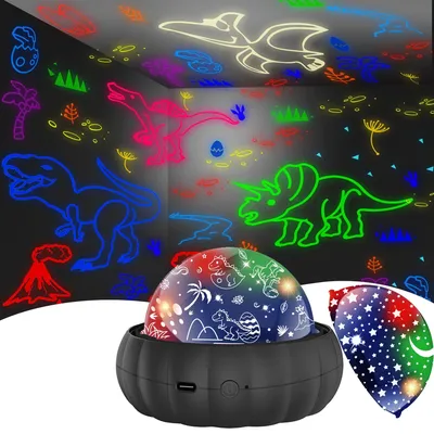 2-in-1 Star & Dinosaur for Galaxy Projector Night Light - 360° Rotating, Color Changing LED Lamp for Bedroom Decor, USB Powered,