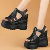 Schuhe Frauen Plus Größe 43 44 45 46 47 Kuh Leder Keile High Heel Gladiator Sandalen Offene spitze