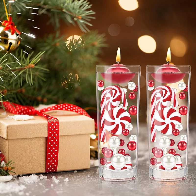 Weihnachts vase Füller Perlen weiße und rote Zuckers tange Perlen Perlen Acryl Weihnachts vase Füller Weihnachten schwimmende Perlen Füller Image
