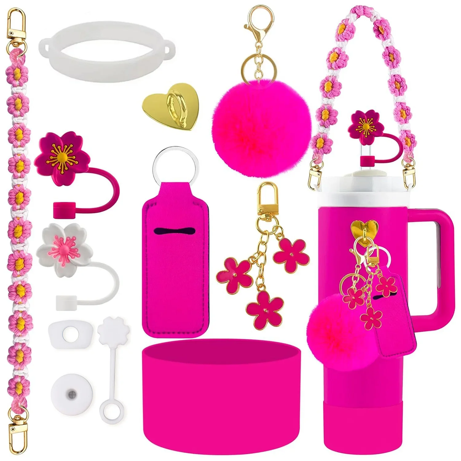 12PCS Zubehör für Stanley Cup 30/40 oz Tumbler Wasserflasche Griff Riemen Stroh Topper Schlüsselanhänger Charms Silikon Cup Boot Image