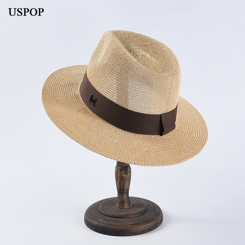 USPOP Neue männer panama hüte sommer stroh sun hüte brief M stroh hüte casual sommer strand hut klassische stroh jazz hut