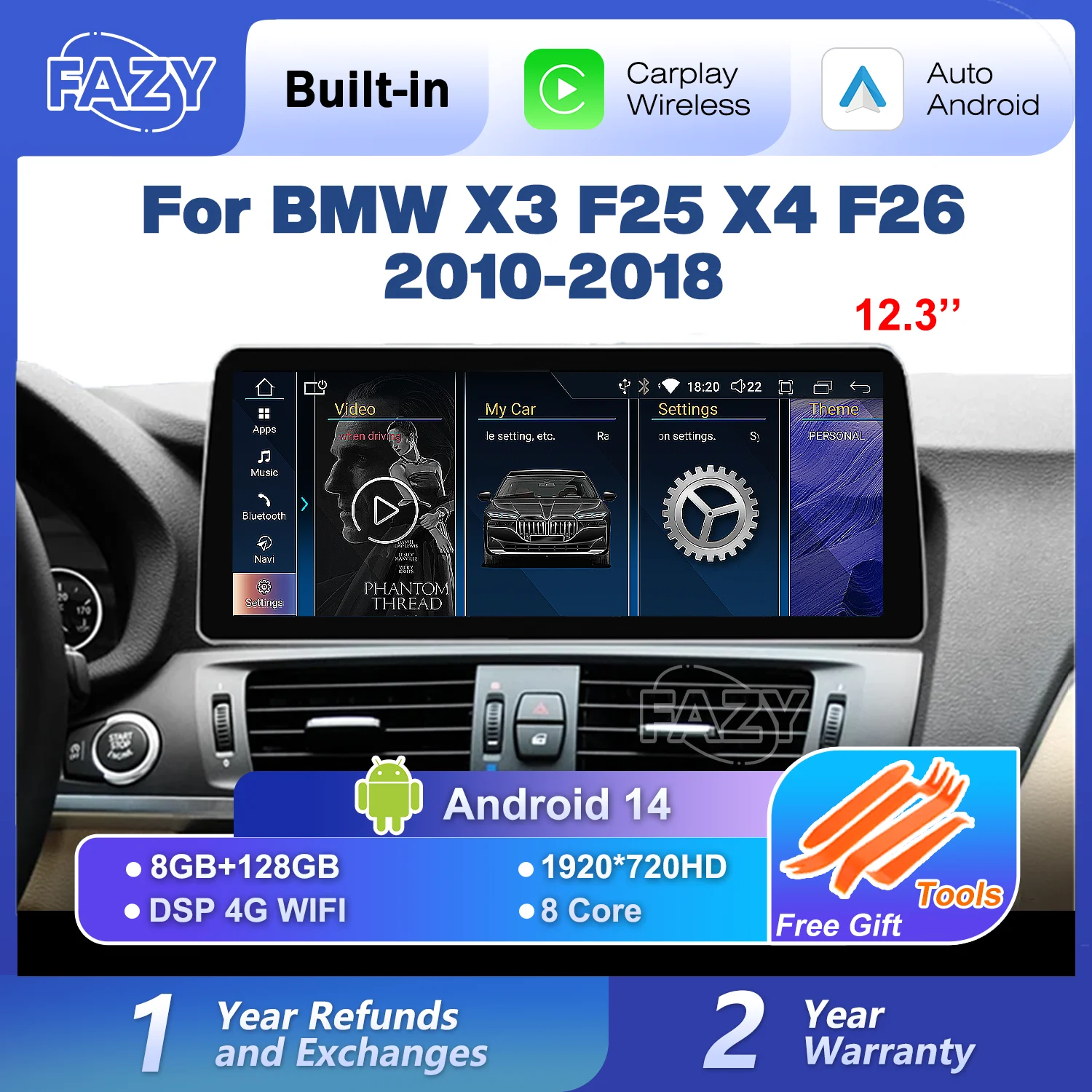 12,3 Zoll NEUER ID8 Android 14 Carplay Touchscreen für BMW X3 F25 X4 F26 Autoradio Multimedia-Player Navi 4G WIFI DSP Image