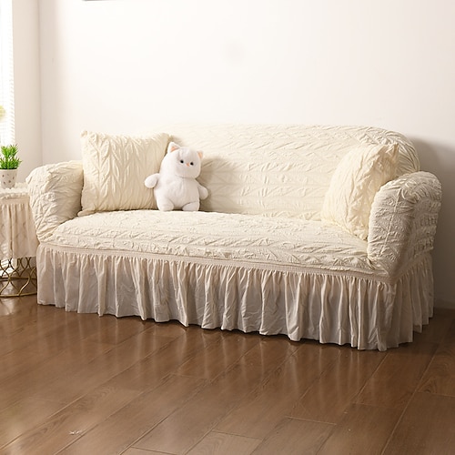Sofabezug, mit Armlehnen, dehnbar, Rüschen, Sofabezug, nordisch, einfach aufhängen, elastisch, Spannbezug, dehnbar, einfache Montage, waschbar Image