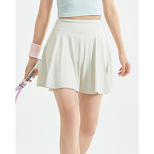Damen Einfarbig Lässiger Rock Tennisröcke Tennisröcke mit Shorts Plissiert Seitentaschen Dehnbar Tennis Golfspiel Pickleball Unterteile Schwarz Elfenbein Leicht Grün Spandex Tennisbekleidung Image