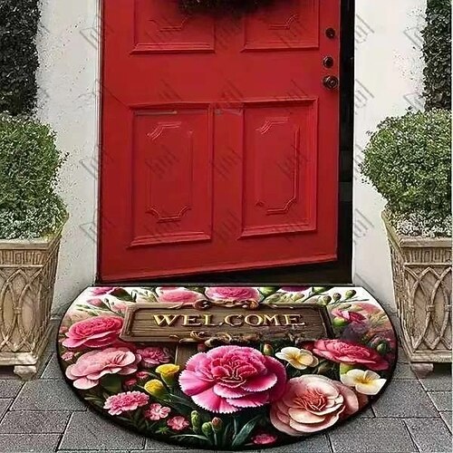 Vintage Floral Halb-Runde Türmatte Küchenmatte Bodenmatte Rutschfeste Teppich Ölbeständiger Teppich Innen-Außen Matte Schlafzimmer Dekor Badezimmer Matte Eingangsteppich Frühling Sommer Image
