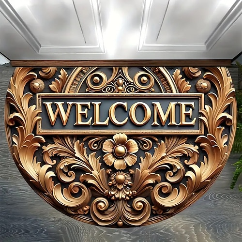 Vintage Floral Halb-Runde Türmatte Küchenmatte Bodenmatte Rutschfeste Teppich Ölbeständiger Teppich Innen-Außen Matte Schlafzimmer Dekor Badezimmer Matte Eingangsteppich Frühling Sommer Image