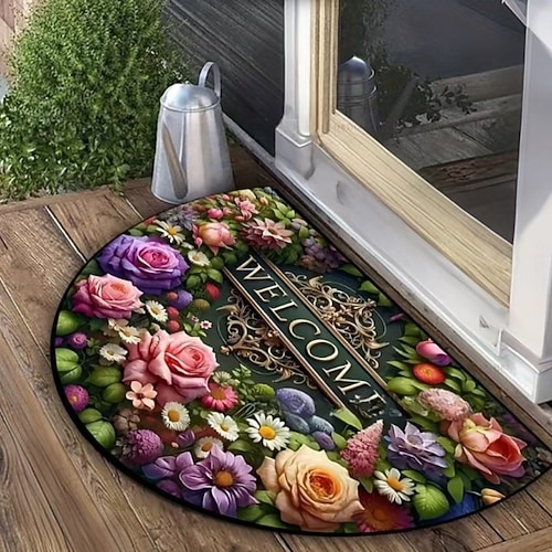 Vintage Floral Halb-Runde Türmatte Küchenmatte Bodenmatte Rutschfeste Teppich Ölbeständiger Teppich Innen-Außen Matte Schlafzimmer Dekor Badezimmer Matte Eingangsteppich Frühling Sommer Image