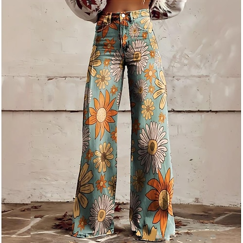 Damen Weite Chinos Baggy-Hosen Mode Streetwear Bohemian Vollständig Hohe Taille Floral Grafik Abstrakt Elastischer Bund Druck Bequem Weich Komfortabel Mikroelastisch Outdoor Urlaub Straße Image