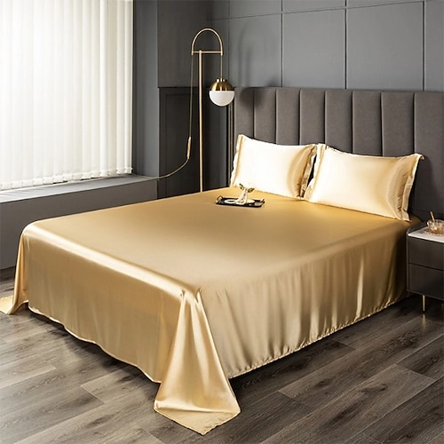 Eis-Seide Bettlaken Einzelstück Satin Stoff Kühler Seidenbettlaken Imitationsseiden Bettlaken Kissenbezug Drei-teilige Set Image