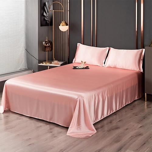 Eis-Seide Bettlaken Einzelstück Satin Stoff Kühler Seidenbettlaken Imitationsseiden Bettlaken Kissenbezug Drei-teilige Set Image