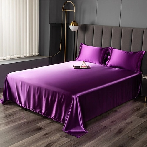 Eis-Seide Bettlaken Einzelstück Satin Stoff Kühler Seidenbettlaken Imitationsseiden Bettlaken Kissenbezug Drei-teilige Set Image