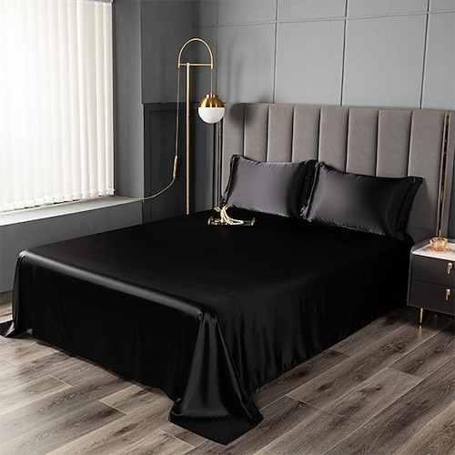 Eis-Seide Bettlaken Einzelstück Satin Stoff Kühler Seidenbettlaken Imitationsseiden Bettlaken Kissenbezug Drei-teilige Set Image