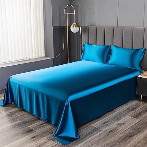 Eis-Seide Bettlaken Einzelstück Satin Stoff Kühler Seidenbettlaken Imitationsseiden Bettlaken Kissenbezug Drei-teilige Set Image